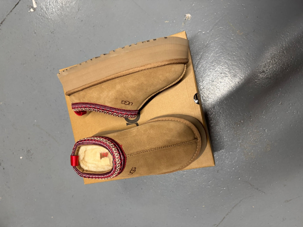 UGG Tazz Chestnut Suede Platform Slippers - All Sizes