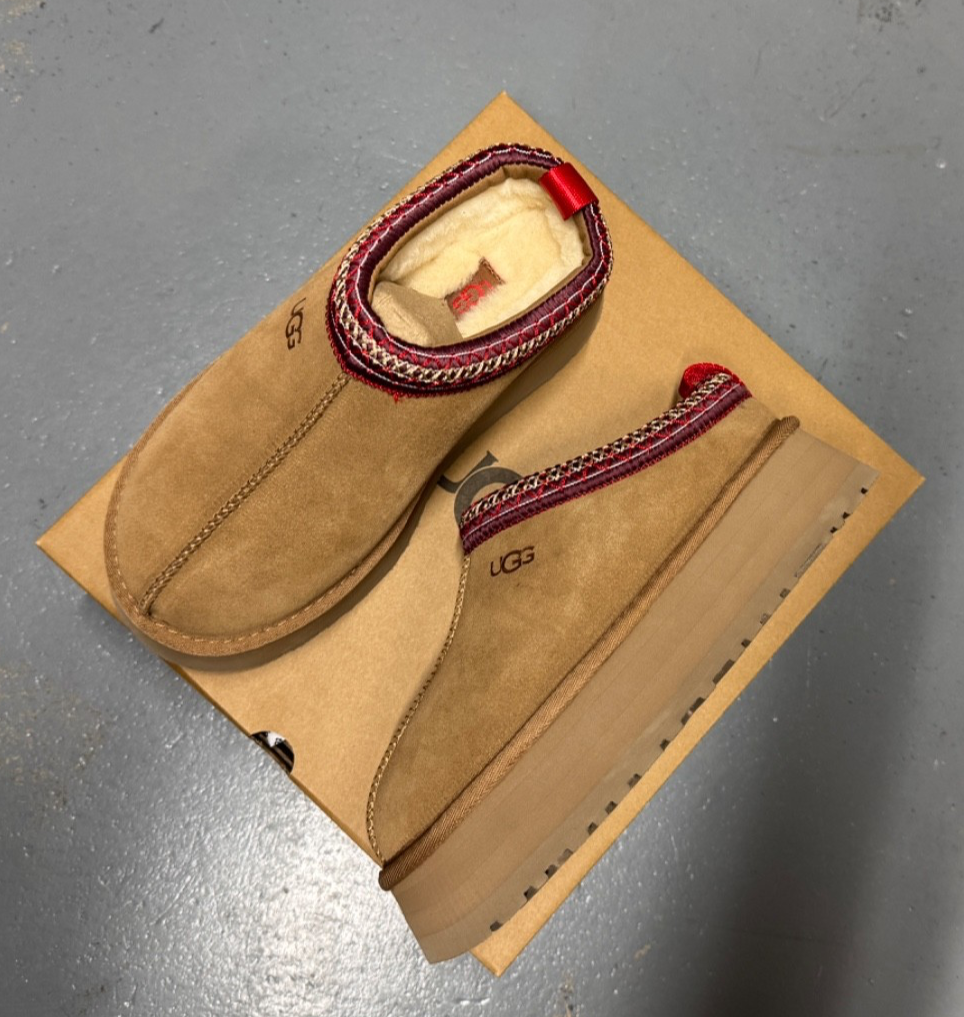 UGG Tazz Chestnut Suede Platform Slippers - All Sizes